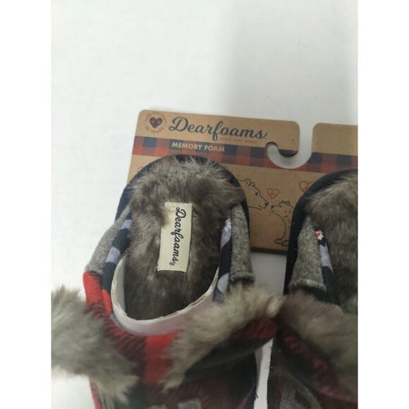 Dearfoams Kids Slippers Lil Bear Christmas size 5-6 Red Black Memory Foam - Picture 4 of 16